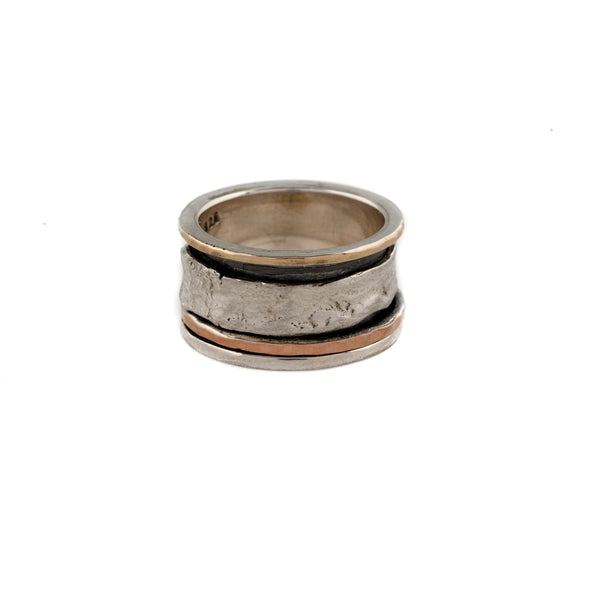 Spinning Ring in Sterling Silver and Rose and Yellow Gold