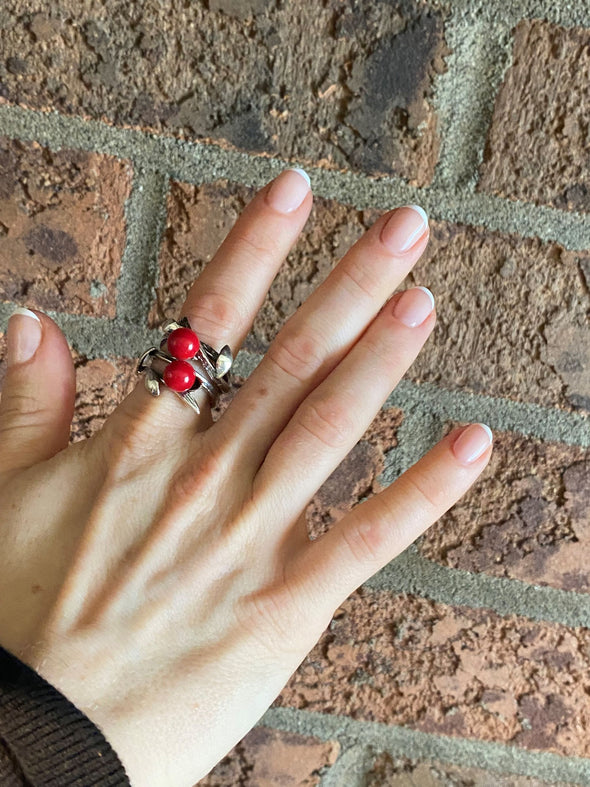 Coral Red Sterling Silver Ring