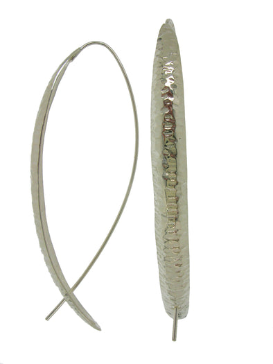 Textured Sterling Silver Long Hoop Style Earrings