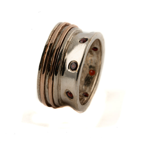 Sterling Silver and Gold Filled Band with Garnets