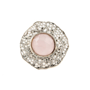 Sterling Silver Lacey Look Ring with Pink Stone