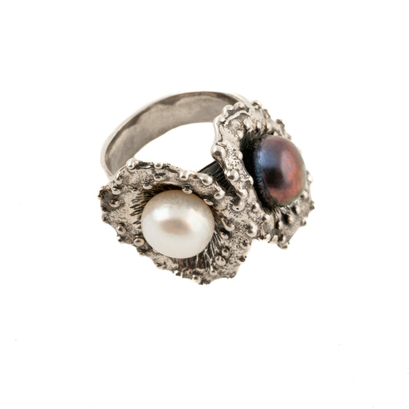 Pearl Statement Ring in Textured Sterling Silver
