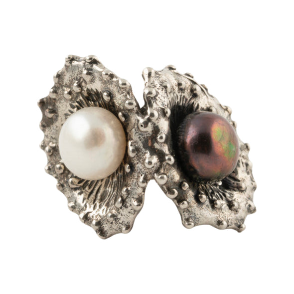 Pearl Statement Ring in Textured Sterling Silver