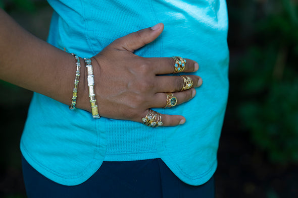 Gold Plated Sterling Silver Ring with Blue Stone - omani online