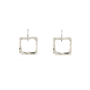 Square Sterling Silver Hammered Earrings - omani online