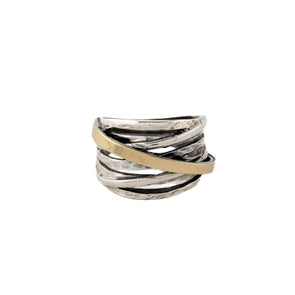 Stacked Look Sterling Silver and Gold Ring