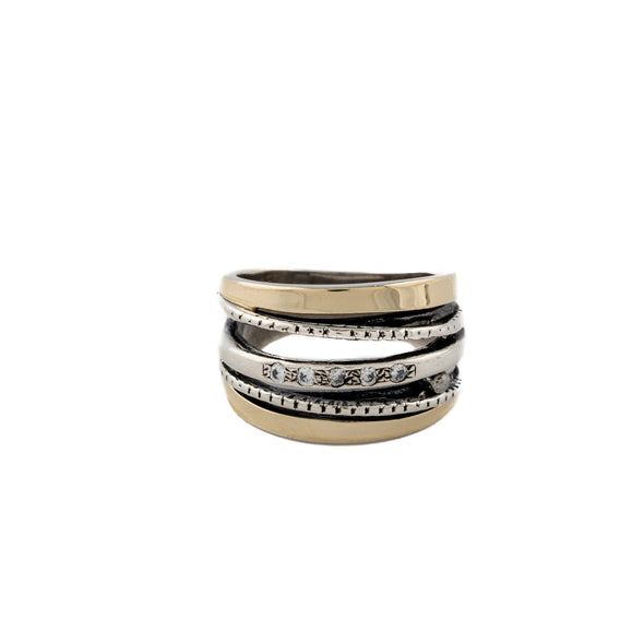 Sterling Silver and Gold Stacked Ring with Tiny Cubic Zirconia