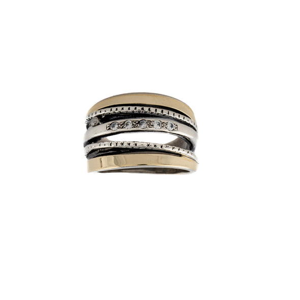 Sterling Silver and Gold Stacked Ring with Tiny Cubic Zirconia