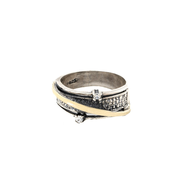 Sterling Silver and Gold Band Style Ring with Cubic Zirconia