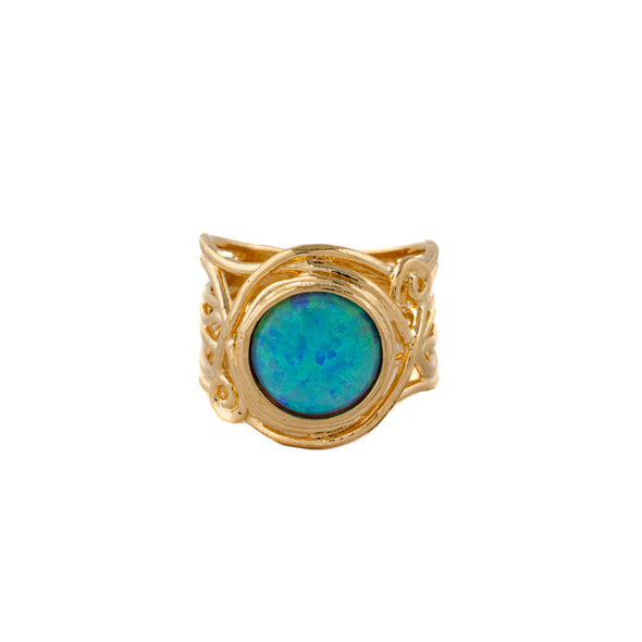 Gold Plated Sterling Silver Ring with Blue Opal