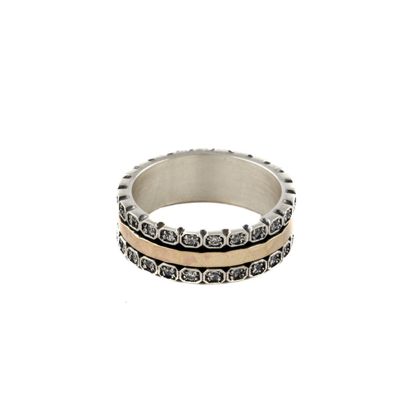 Meditation Ring in Sterling silver and Gold with Cubic Zirconia- Wedding Band