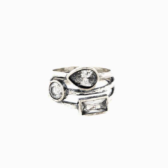 Stackable Look Sterling Silver Ring with Cubic Zirconia