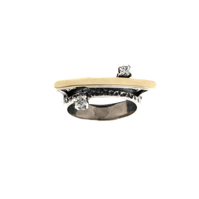 Funky Sterling Silver and Gold Ring with Cubic Zirconia
