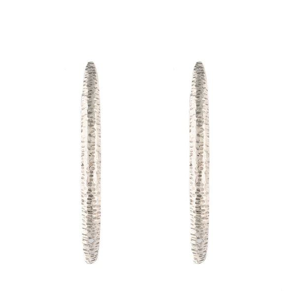 Textured Sterling Silver Long Hoop Style Earrings