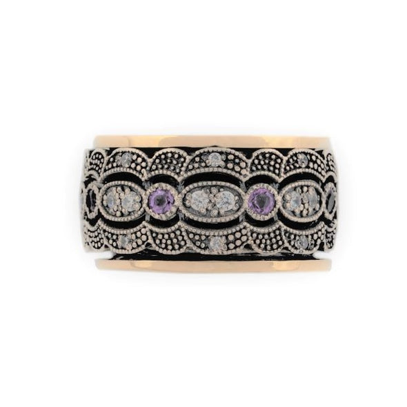 Art Deco Style Meditation Ring-Amethyst and Sterling Silver Spinning Ring - omani online