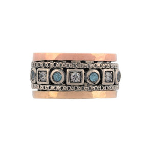 Gedera Sterling Silver and Two Tone Gold Ring with Blue Topaz - omani online