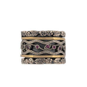 Flower Design with Pink Stones Sterling Silver Spinning Ring - omani online