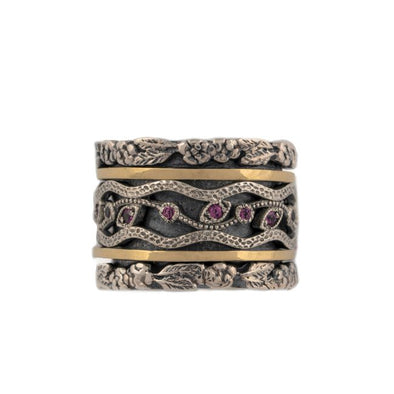 Flower Design with Pink Stones Sterling Silver Spinning Ring - omani online