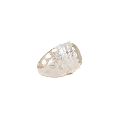 Clear Quartz Stone Textured Sterling Silver Statement Ring