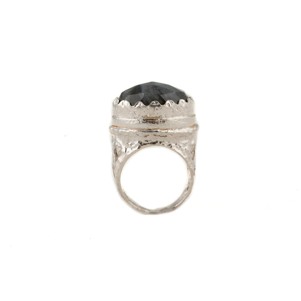 Sterling Silver Statement Ring with Blue Larimer Stone