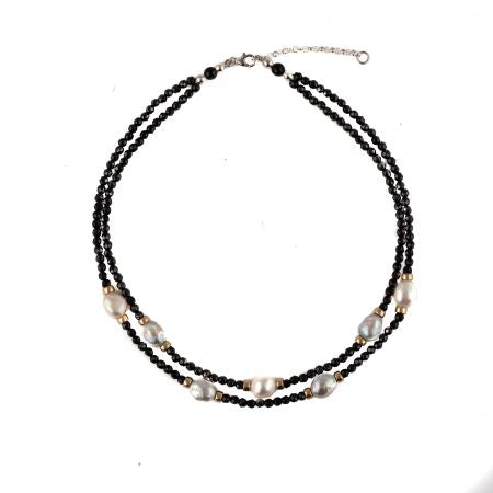 Double Love Pearl and Onyx Necklace - omani online