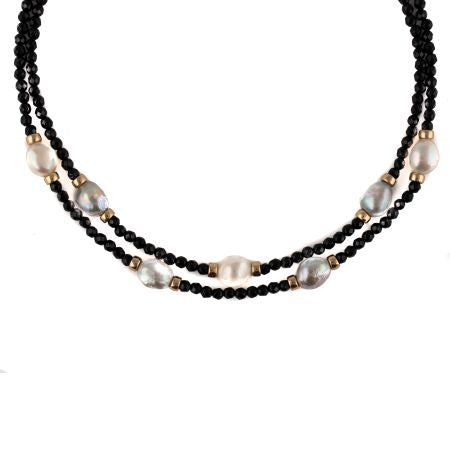 Double Love Pearl and Onyx Necklace - omani online