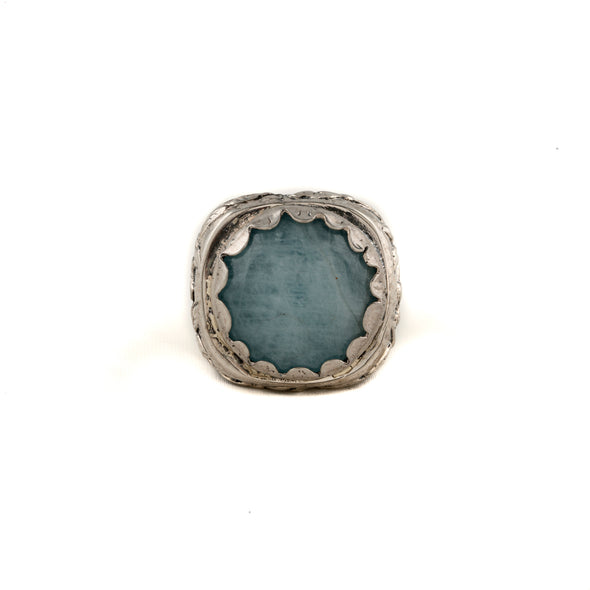 Sterling Silver Statement Ring with Blue Larimer Stone