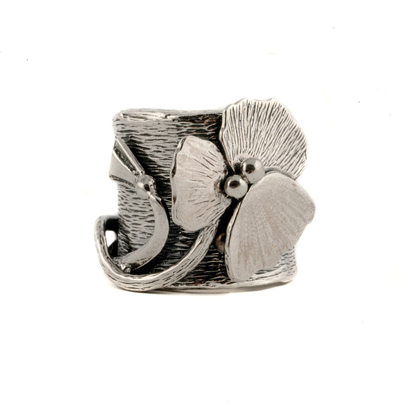 Statement Sterling Silver Ring. Textured flower design- omani online