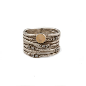 Sterling Silver and Gold Stackable Look Ring with Tiny Cubic Zirconia