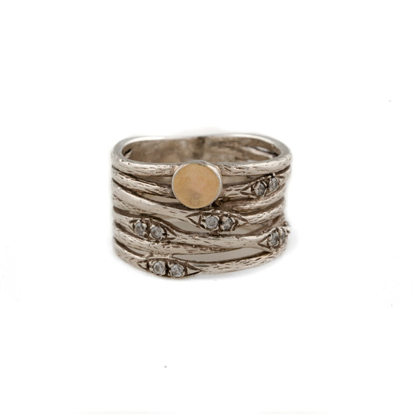 Sterling Silver and Gold Stackable Look Ring with Tiny Cubic Zirconia