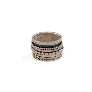Sterling Silver Meditation Ring- Rose and Yellow Gold Bands
