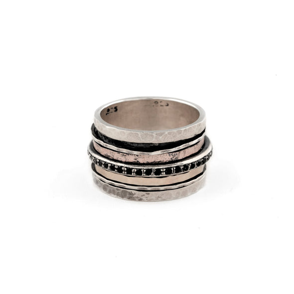 Black Spinel Spinning Ring in Sterling Silver and Gold