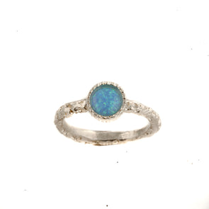 Dainty Textured Sterling Silver Ring with Round Opal Stone - omani online