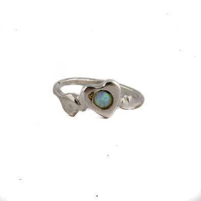 Dainty Sterling Silver Heart Ring With Opal - omani online