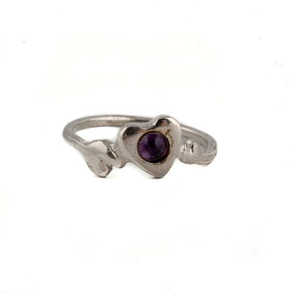Dainty Sterling Silver Heart Ring With Amethyst - omani online