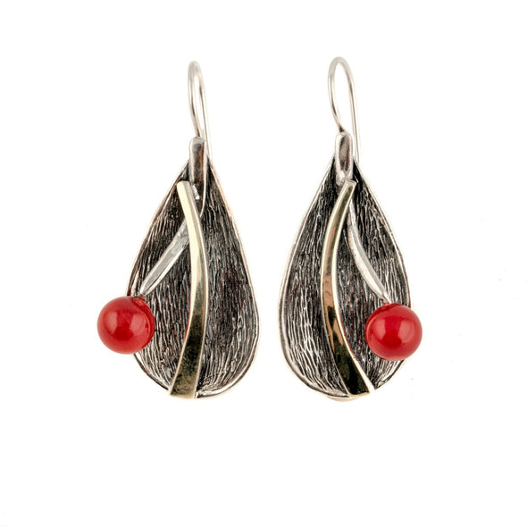 Okay Coral Sterling Silver And Gold Earrings - omani online