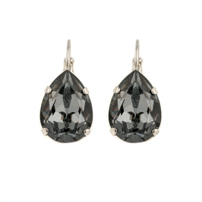 Pear Shaped Swarovski Crystal Earrings- Black Diamond (gray) - omani online