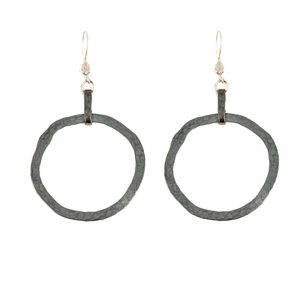 Feeling Hammered Oxidized Sterling Silver Hoops- Large - omani online