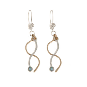 Twist time Two Tone Sterling Silver Earrings-Blue Opal - omani online