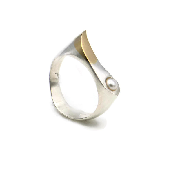 Swirl and a Pearl Sterling Silver and Gold Ring - omani online