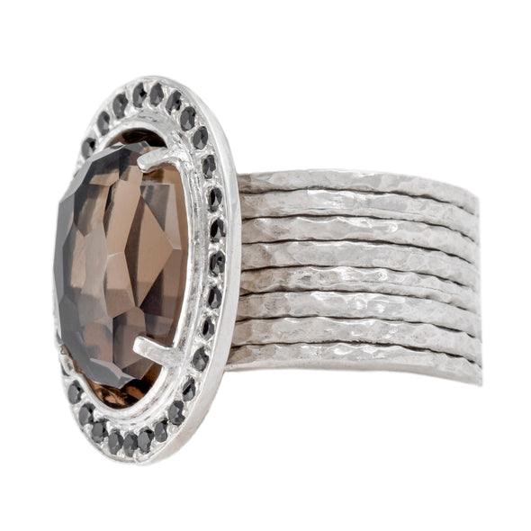 Smokey Hot Topaz and Spinel Sterling Silver Ring - omani online