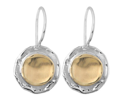 Sterling Silver and Brushed Gold Round Earrings