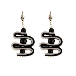 Fashion Earrings in Gray and Black Leatherette.
