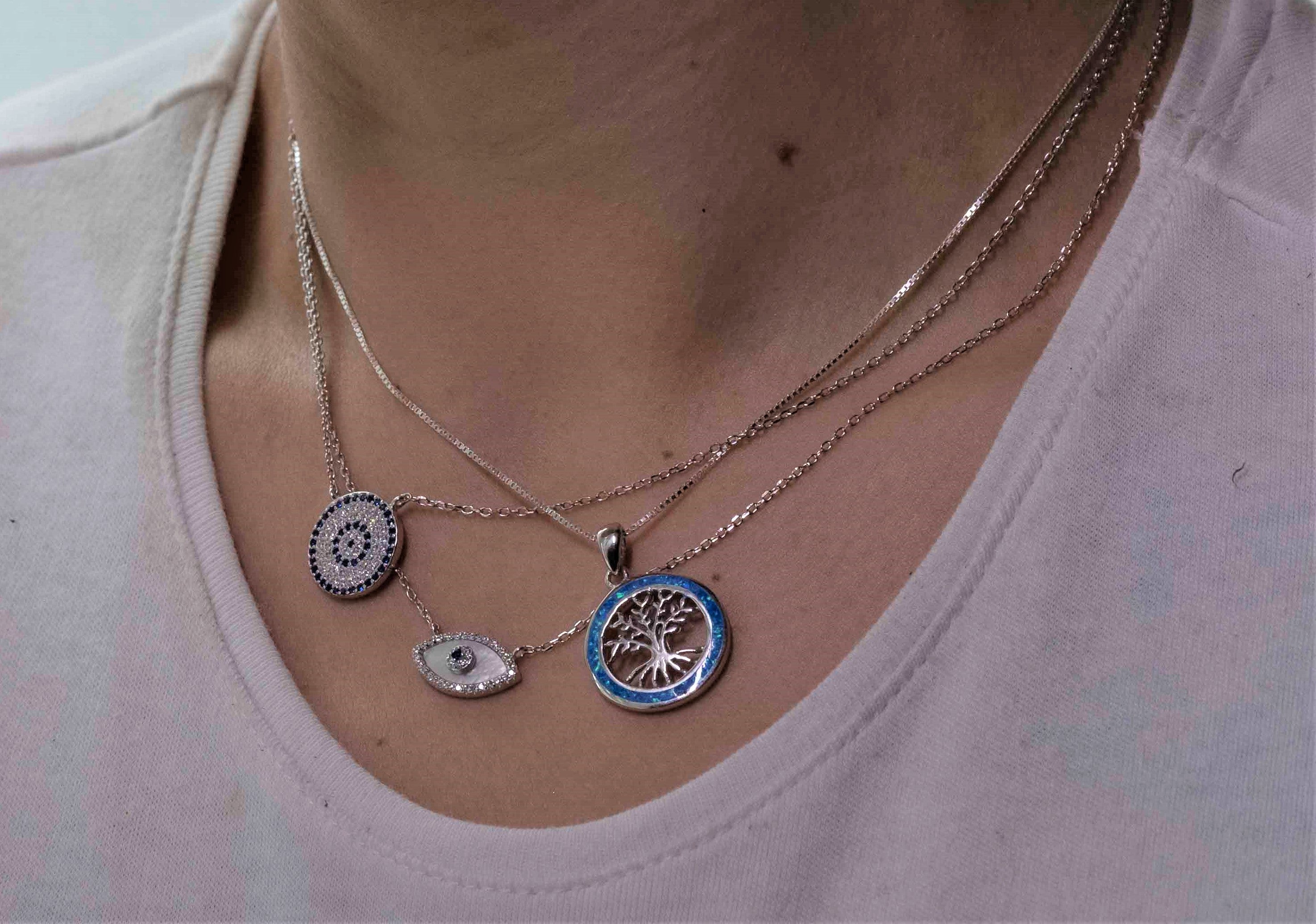 Evil Eye Silver Round Pendant Chain Girls And Womens (SK_01