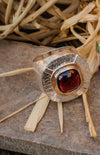 Garnet Statement Ring in Textured Sterling Silver and Gold