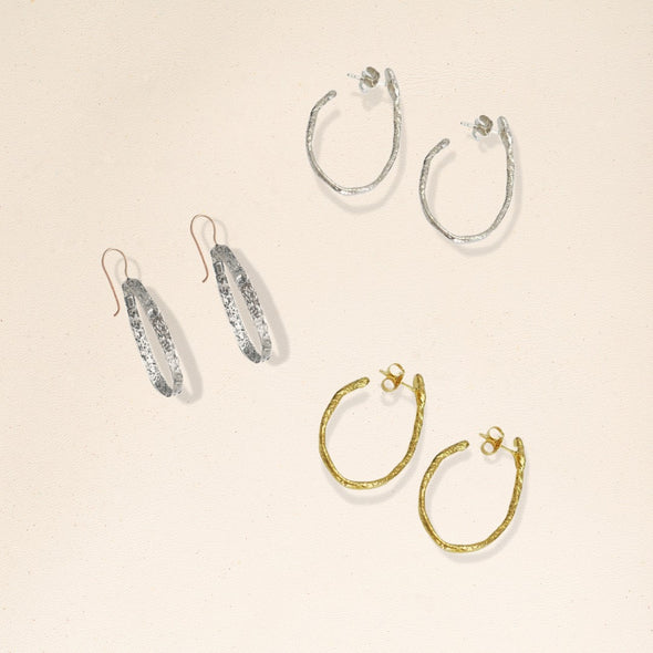 Textured Sterling Silver Hoop Shaped Earrings