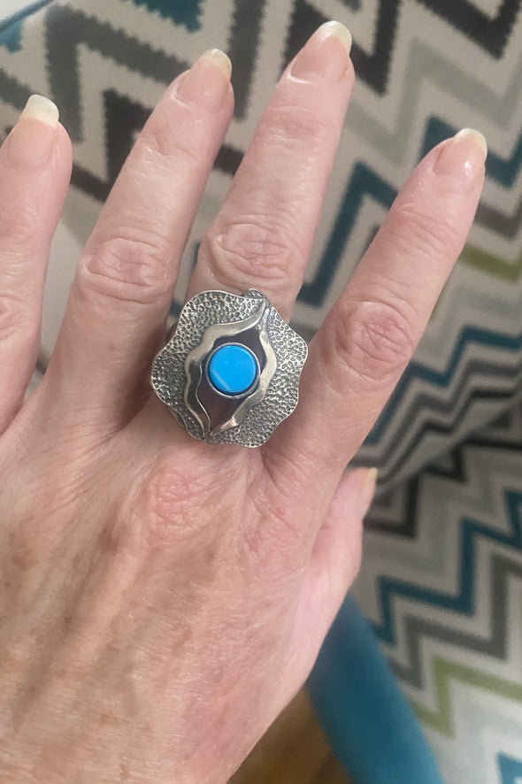 Statement Sterling Silver Ring with Turquoise Stone