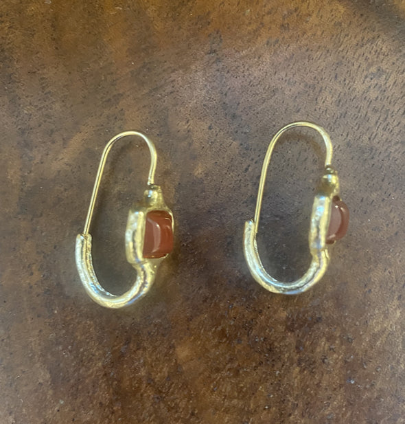 ZCarnelian Stone Earrings- Sterling Silver Gold Plated