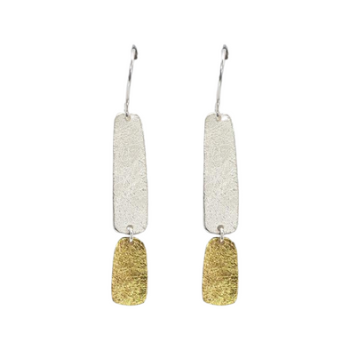 Textured Sterling Silver and Gold Plated Two Tone Dangle Earrings
