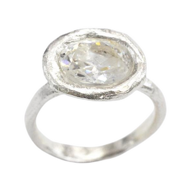 Textured Sterling Silver Ring with Cubic Zirconia